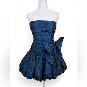 Vintage Betsey Johnson Blue metallic bubble mini dress with bow.